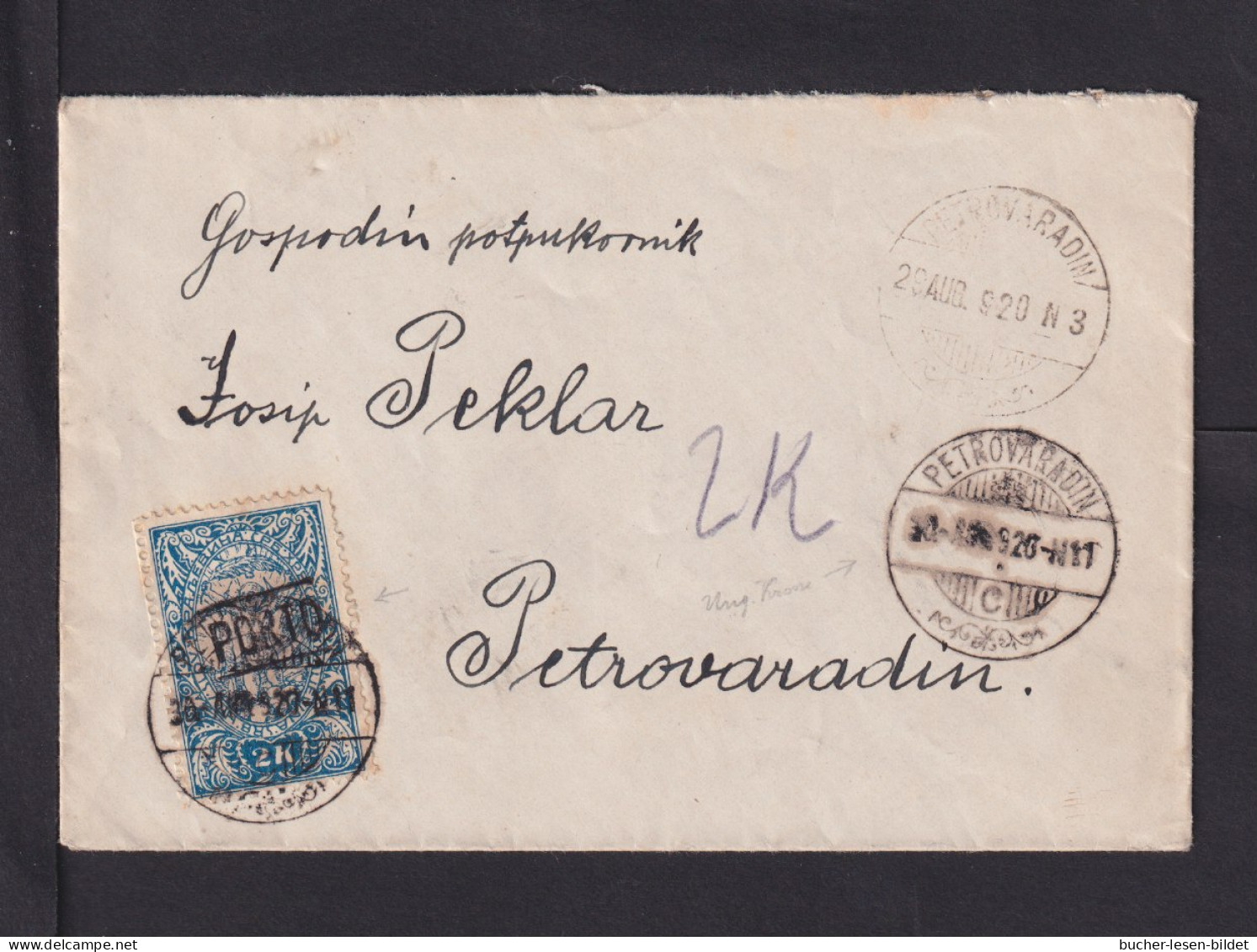 1920 - 2 K. Mit Aufdruck "PORTO" Auf Ortsbrief Petrovaradin - Cartas & Documentos