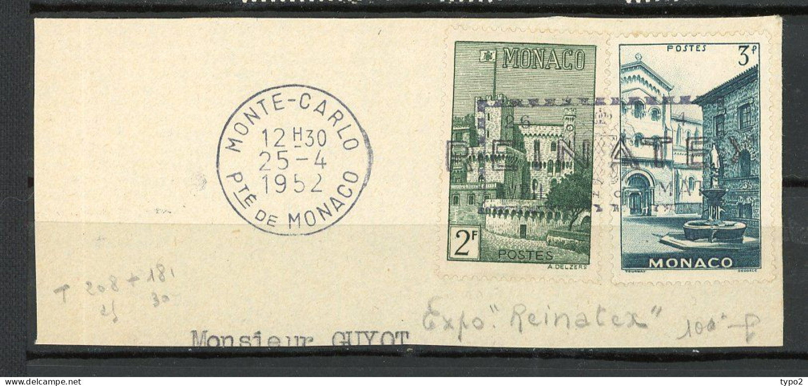 MONACO - Yv. N° 370, 277  (o) 2f, 3f Cachet Exposition REINATEX Cote  ? Euro BE - Cartas & Documentos