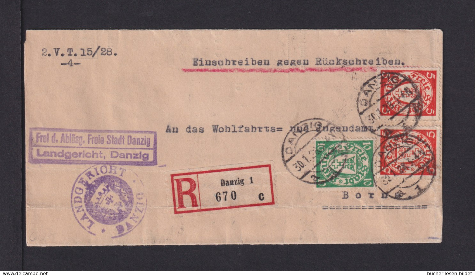 1923 - Portofreier Dienst-Einschreibbrief Gegen Rückschein Ab Danzig Nach Borna - NUR RS-GEBÜHR - Cartas & Documentos