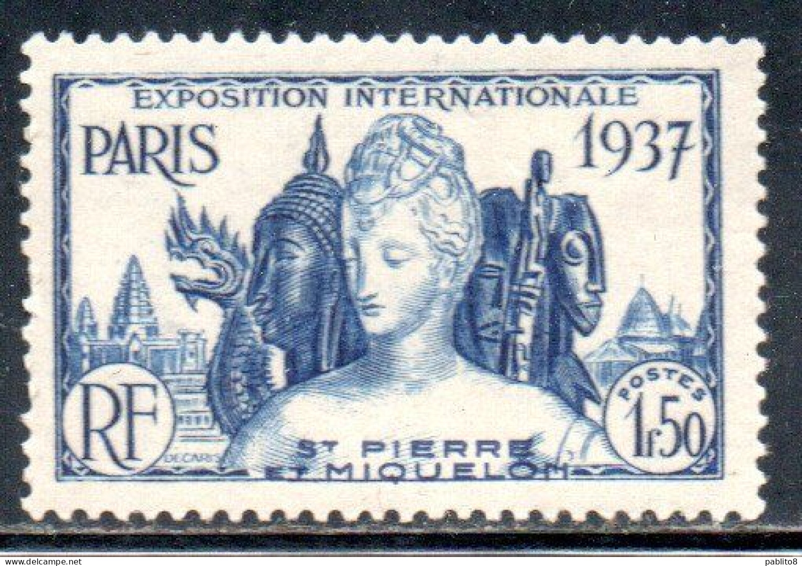 ST. SAINT PIERRE AND ET MIQUELON 1937 PARIS INTERNATIONAL EXPOSITION ISSUE 1.50fr MLH - Neufs