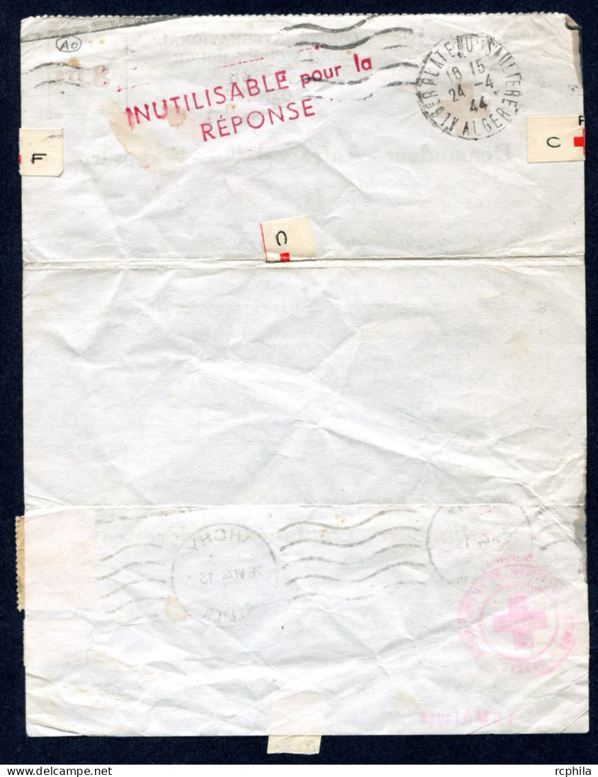 RC 27123 ALGERIE 1944 MESSAGE CROIX ROUGE POUR VAULNAVEYS LE HAUT EN ISERE - Cartas & Documentos