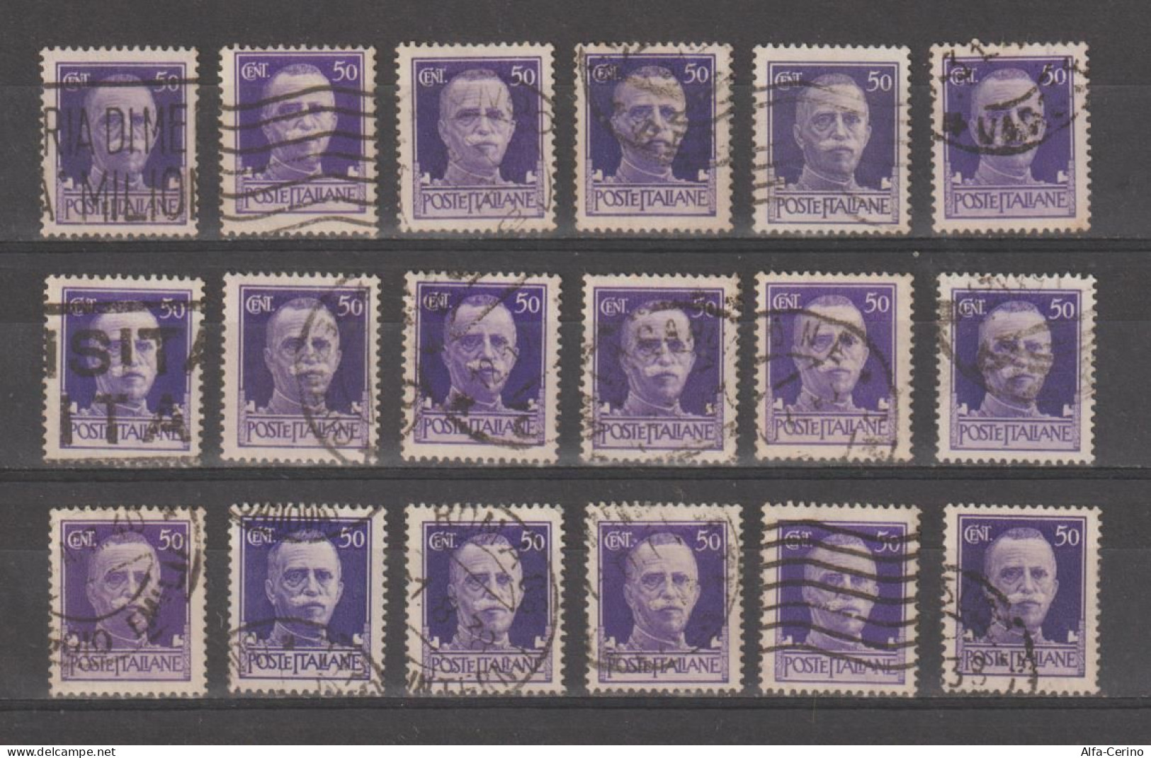 REGNO:  1929/42  IMPERIALE  -  50 C.  VIOLETTO  US. -  RIPETUTO  18  VOLTE  -  SASS. 251 - Oblitérés