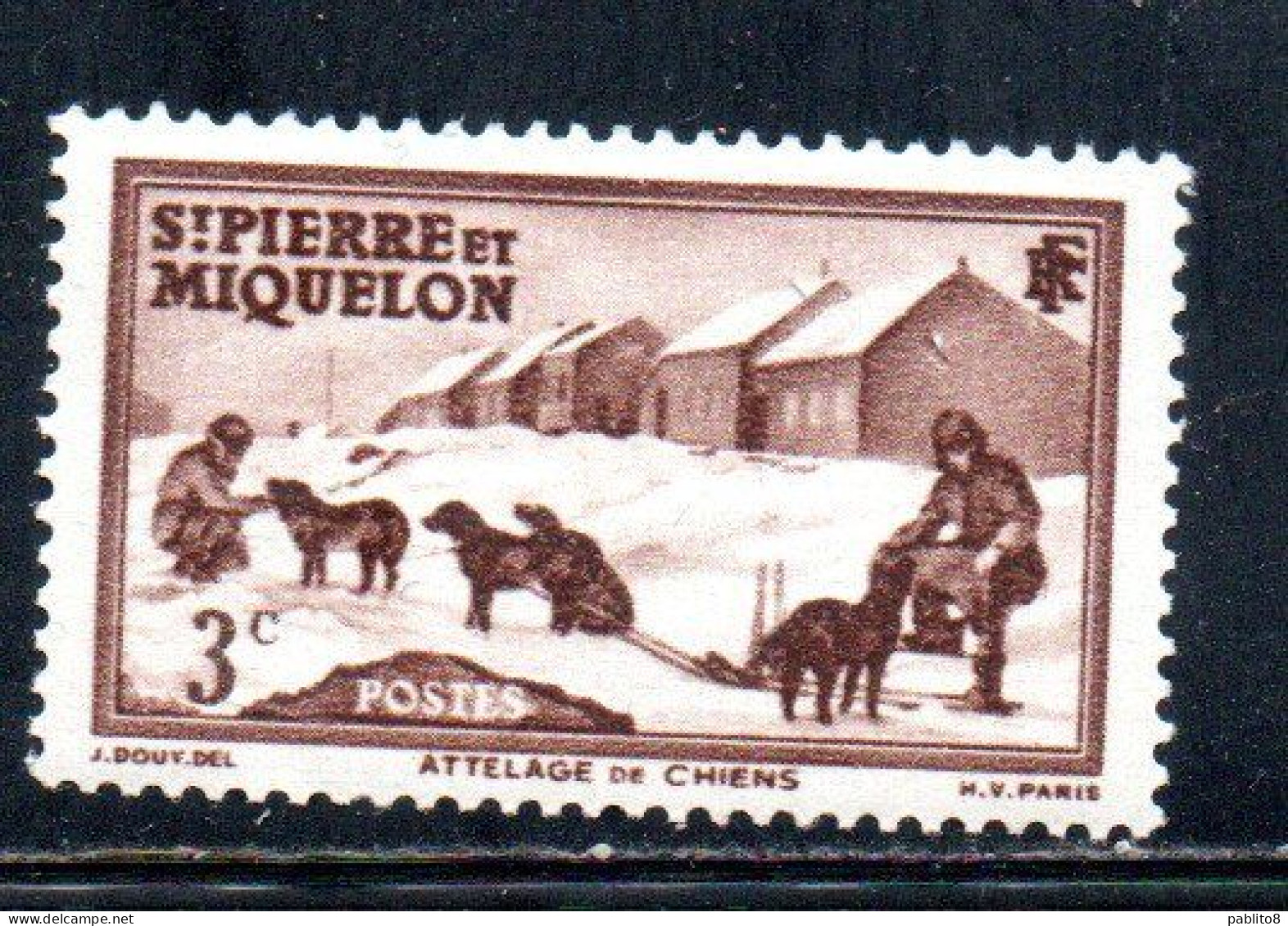 ST. SAINT PIERRE AND ET MIQUELON 1938 1940 DOG TEAM  3c MNH - Ongebruikt