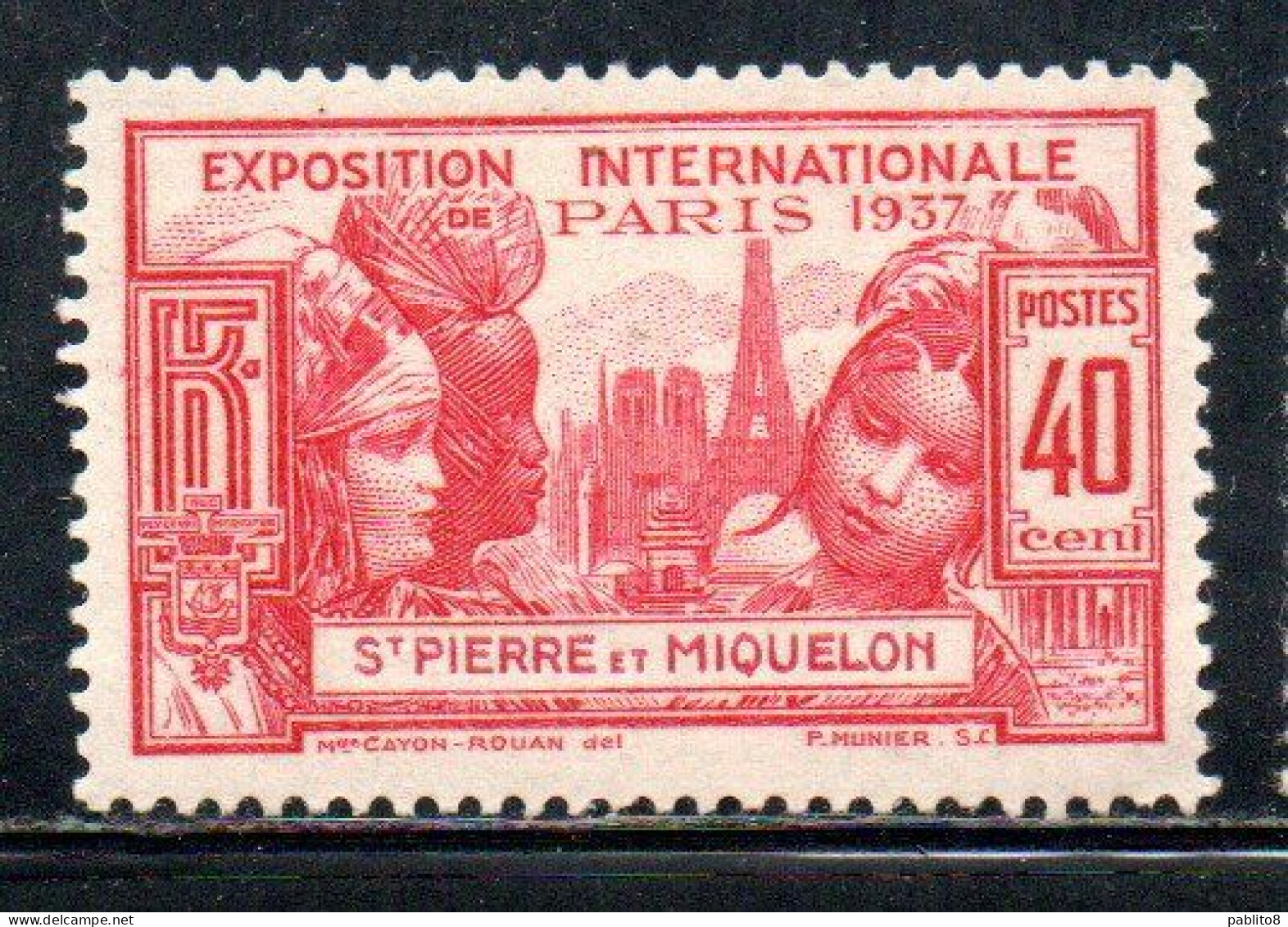 ST. SAINT PIERRE AND ET MIQUELON 1937 PARIS INTERNATIONAL EXPOSITION ISSUE 40c MLH - Ongebruikt