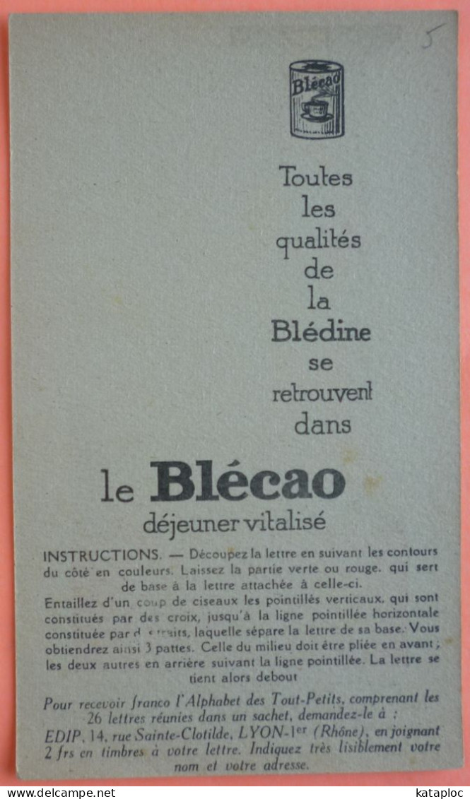 CARTE PUBLICITAIRE A DECOUPER BLEDINE BLECAO - ALPHABET DES TOUT PETITS - LETTRE "L" -2 SCANS-18 - Altri & Non Classificati