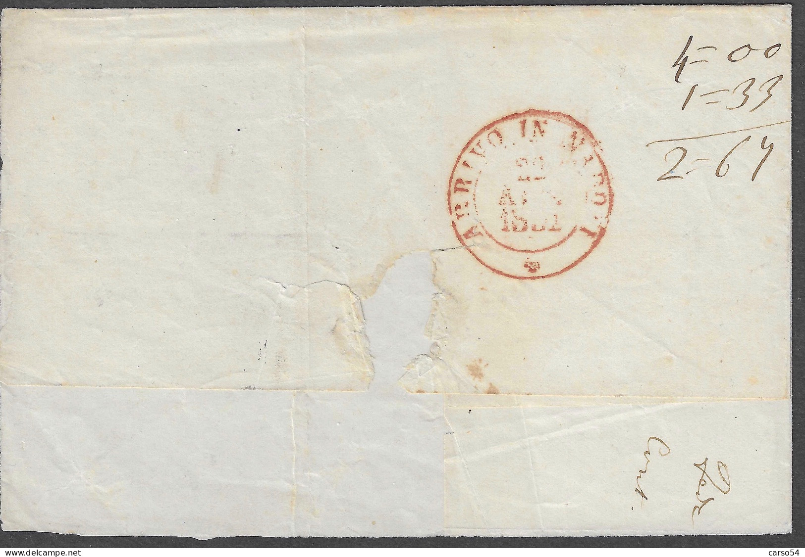 PROVINCE NAPOLETANE - 1861 - Lettera Da Trani Affrancata Con 2 Grana Azzurro (Sass. N. 20) Annullo P.ti 13 Valore 9.075 - Napoli