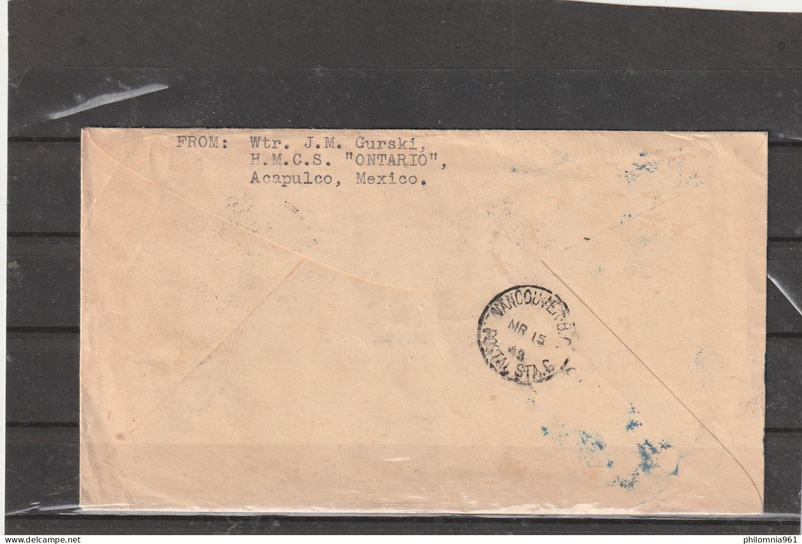 Mexico HMCS ONTARIO SHIP POST COVER To Canada 1948 - Mexico