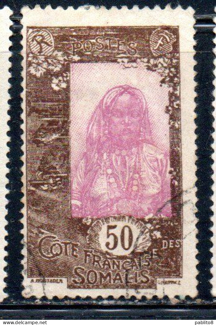 COTE FRANCAISE DES SOMALIS COSTA FRANCESE DI SOMALIA DGYBOUTI 1915 1933 SOMALI GIRL 50c USED OBLITERE' USATO - Oblitérés