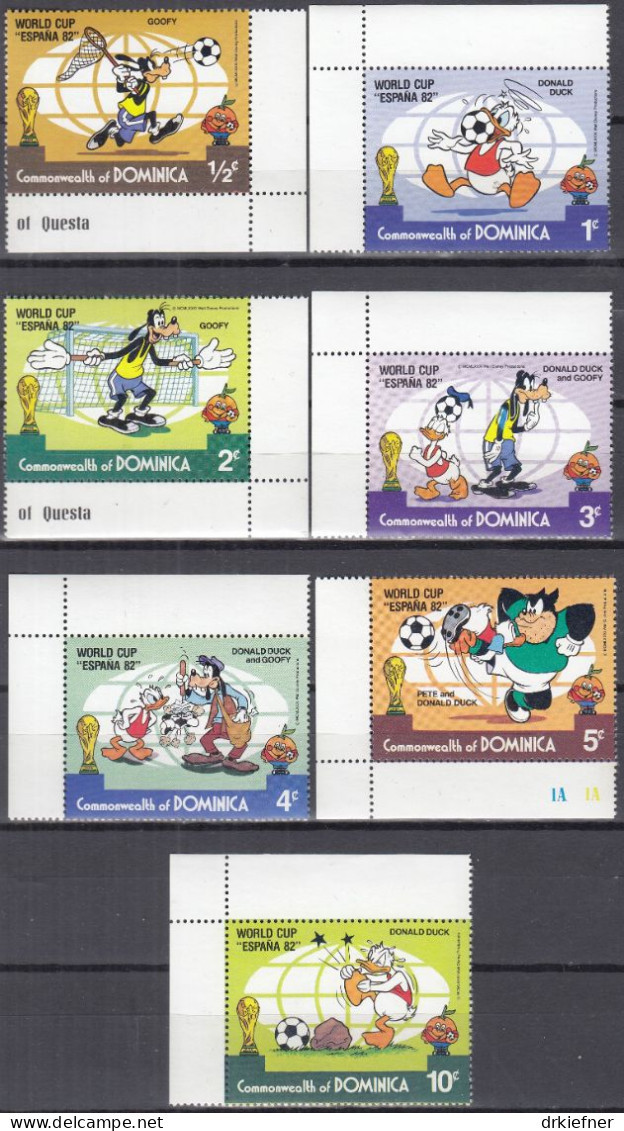 DOMINICA  758-764, Postfrisch **, Fußball-Weltmeisterschaft, Spanien: Walt-Disney-Figuren, 1982 - Dominica (1978-...)