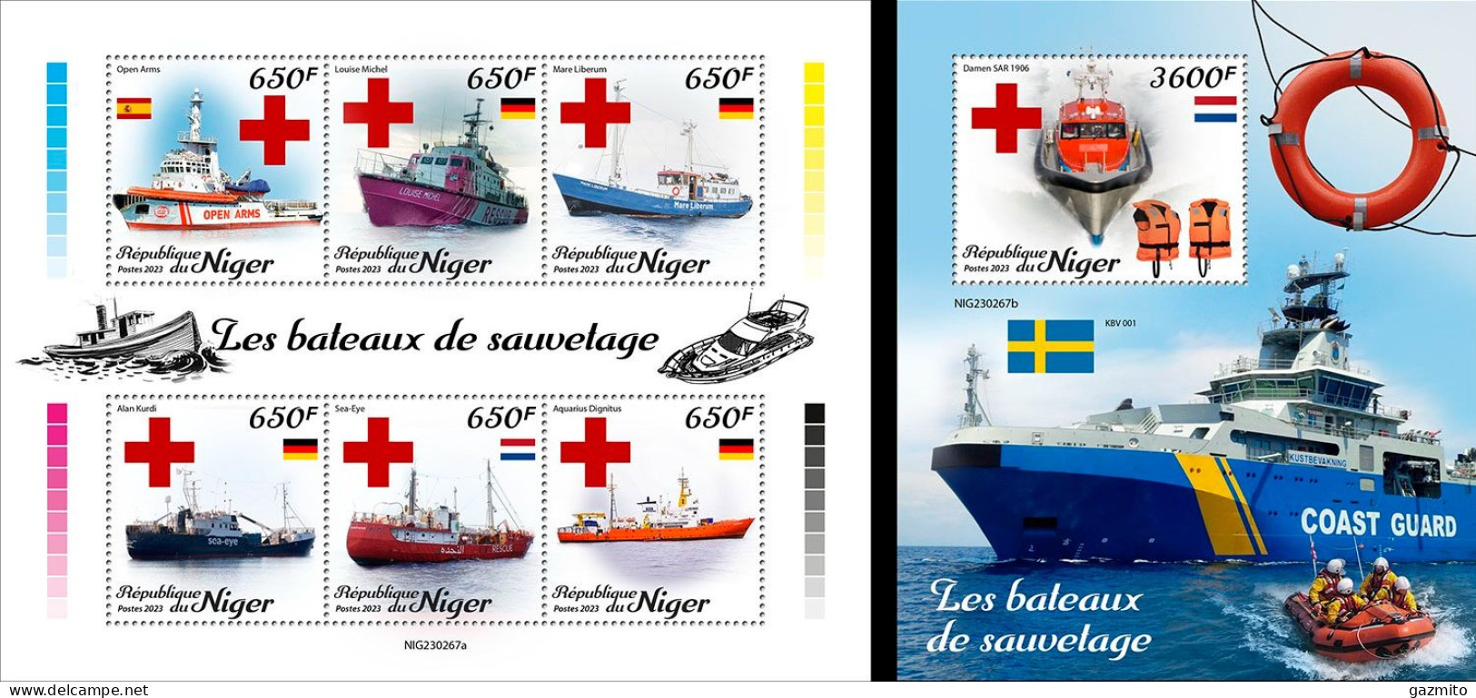 Niger 2023, Rescue Boats, Red Cross, 6val In BF+BF - Níger (1960-...)