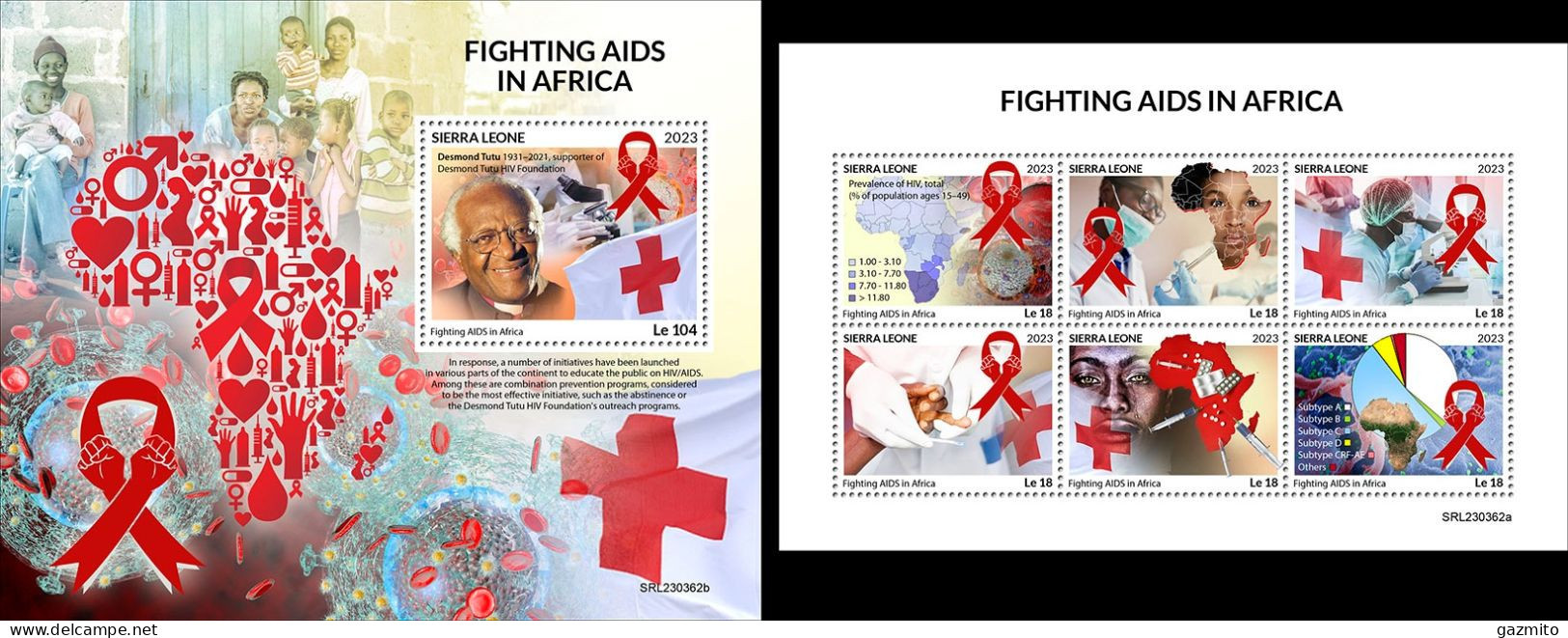 Sierra Leone 2023, Against AIDS, Red Cross,  6val In BF+BF - Sierra Leone (1961-...)