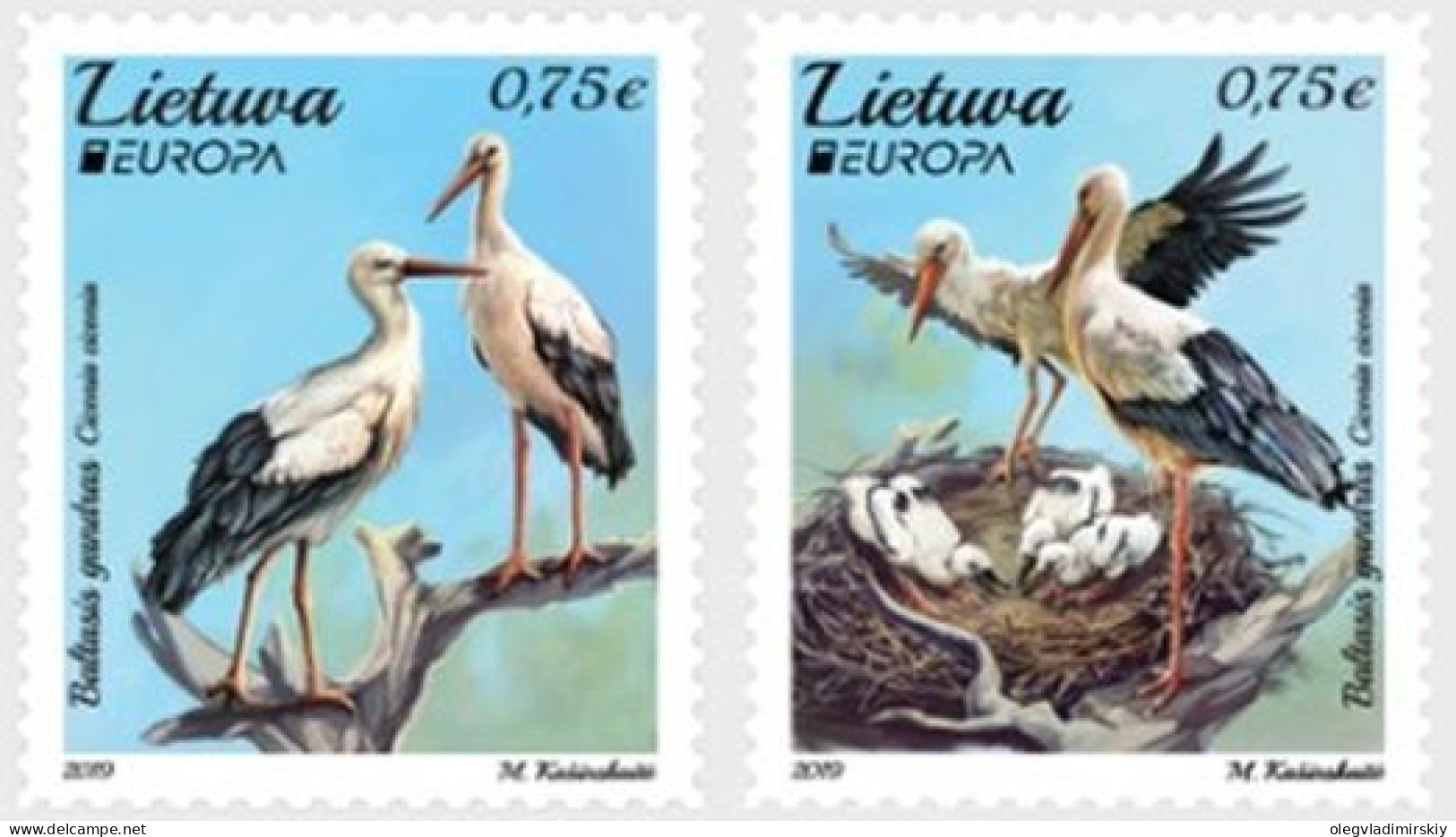 Lithuania Litauen Lituanie 2019 Europa CEPT National Birds White Stork Set Of 2 Stamps MNH - Picotenazas & Aves Zancudas