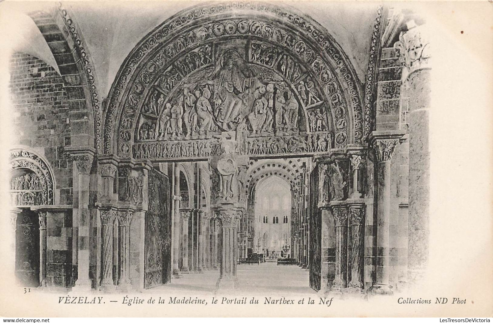 FRANCE - Vézelay - Église De La Madeleine - Le Portail Du Narthex Et La Nef - Carte Postale Ancienne - Vezelay