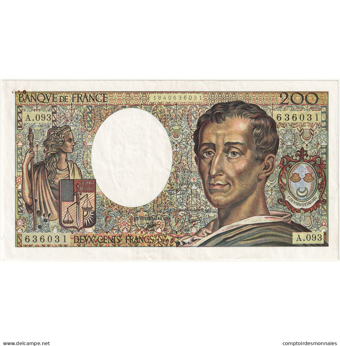 France, 200 Francs, Montesquieu, 1990, A.093, TTB+, Fayette:70.10b, KM:155d - 200 F 1981-1994 ''Montesquieu''