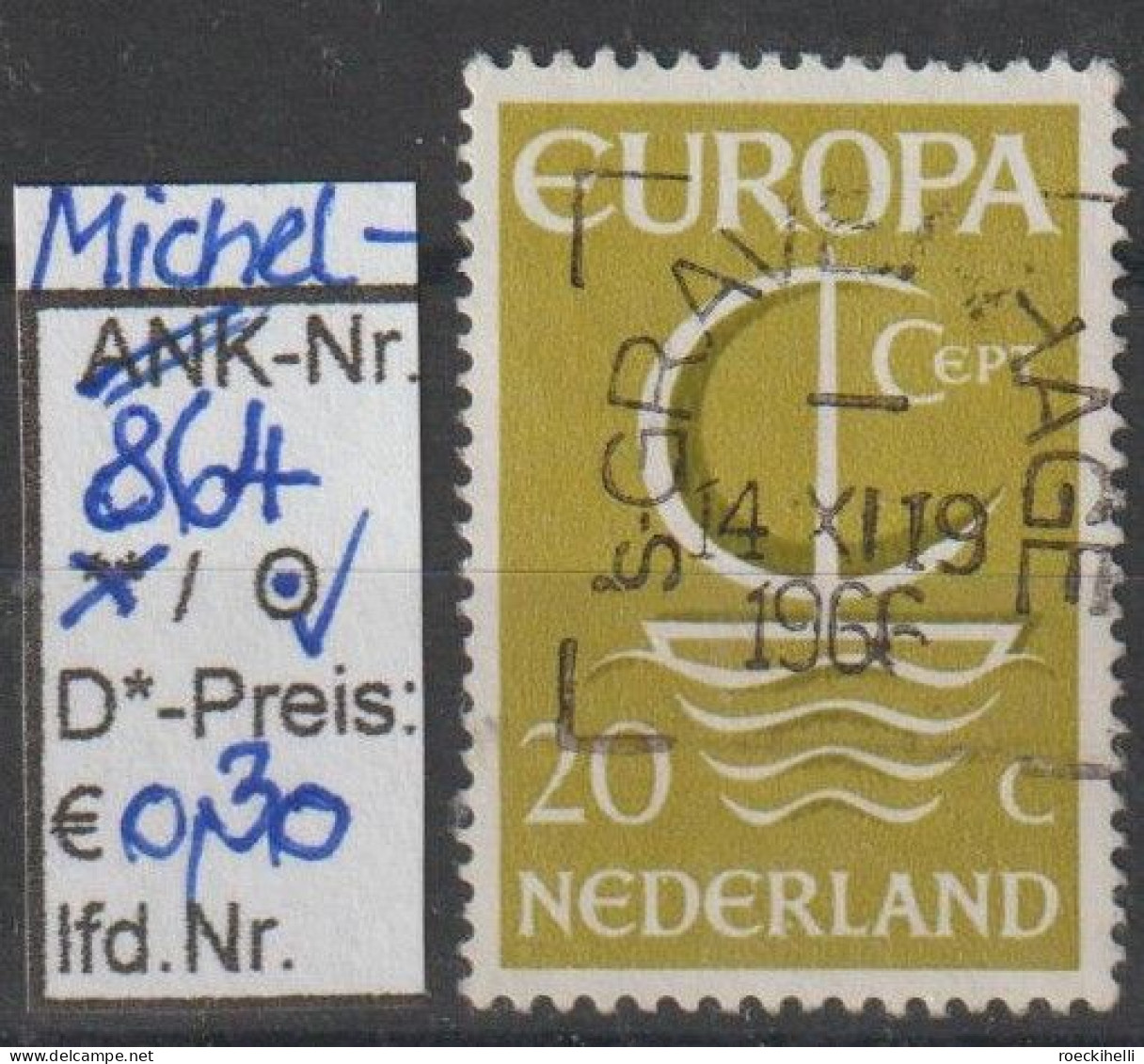 1966 - NIEDERLANDE - SM "Europa - Stilis. Boot" 20 C Gelboliv/braunoliv  - O  Gestempelt - S. Scan (864o Nl) - Usati