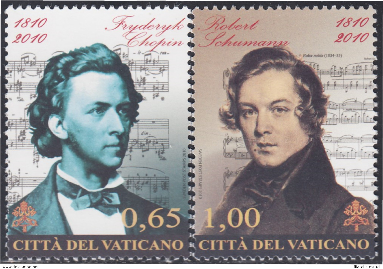 Vaticano 1526/27 2010 Músicos Frederic Chopin Y Robert Schuman MNH - Sonstige & Ohne Zuordnung