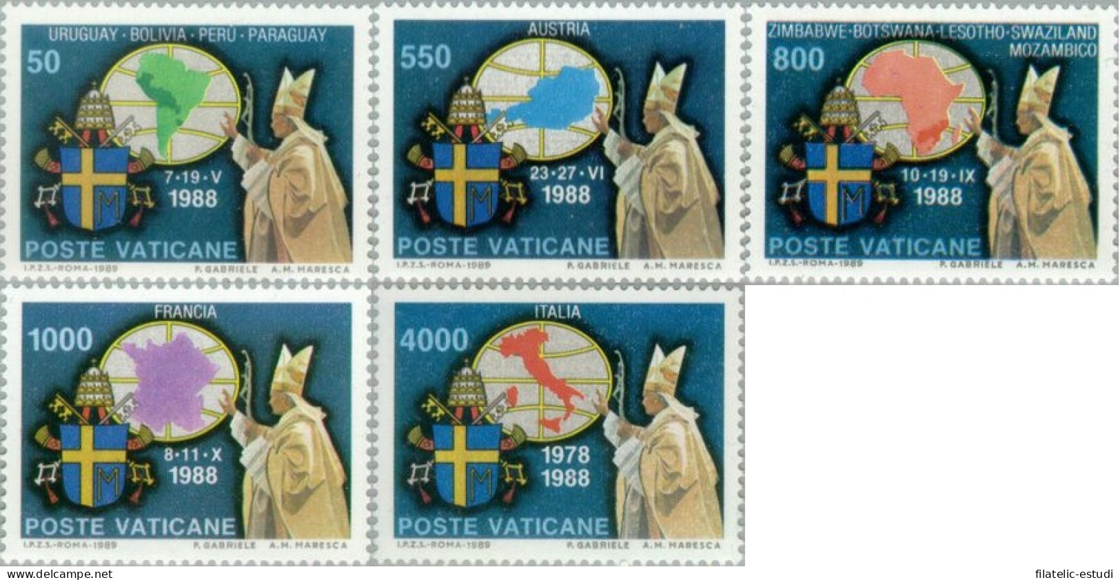 Vaticano - 867/71 - 1989 Serie Viajes De S S Juan Pablo II Lujo - Other & Unclassified