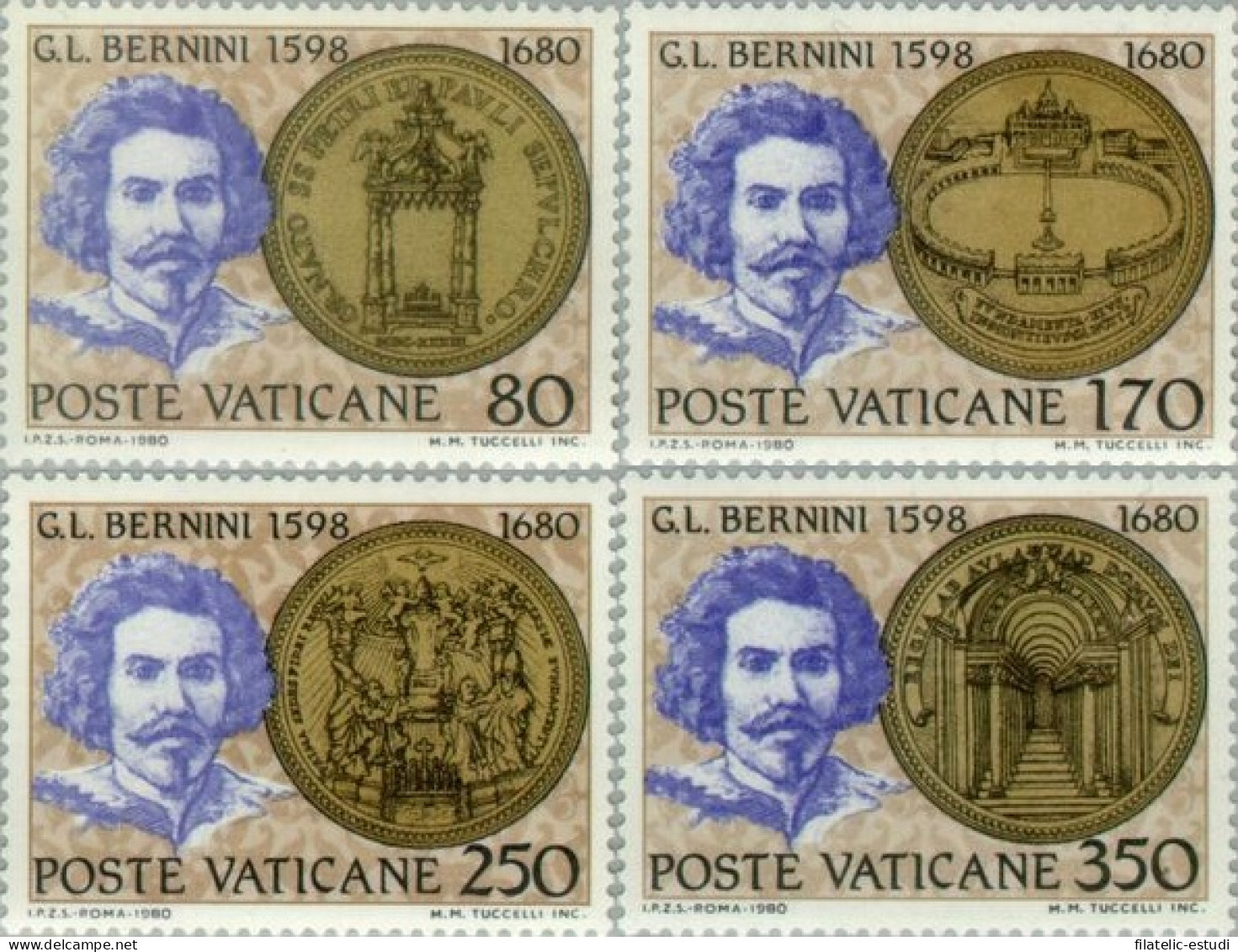 Vaticano  Nº 694/97   1980  300º Aniv. Muerte De G. L. Bernini Obras Sobre Med - Sonstige & Ohne Zuordnung