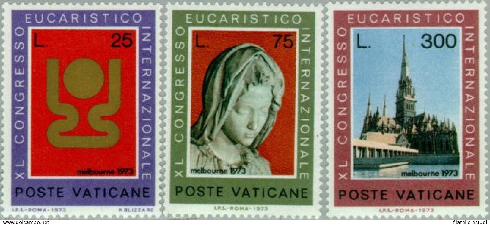 Vaticano - 552/54 - 1973 40º Congreso Eucarístico Inter. Emblema Catedral Virg - Altri & Non Classificati