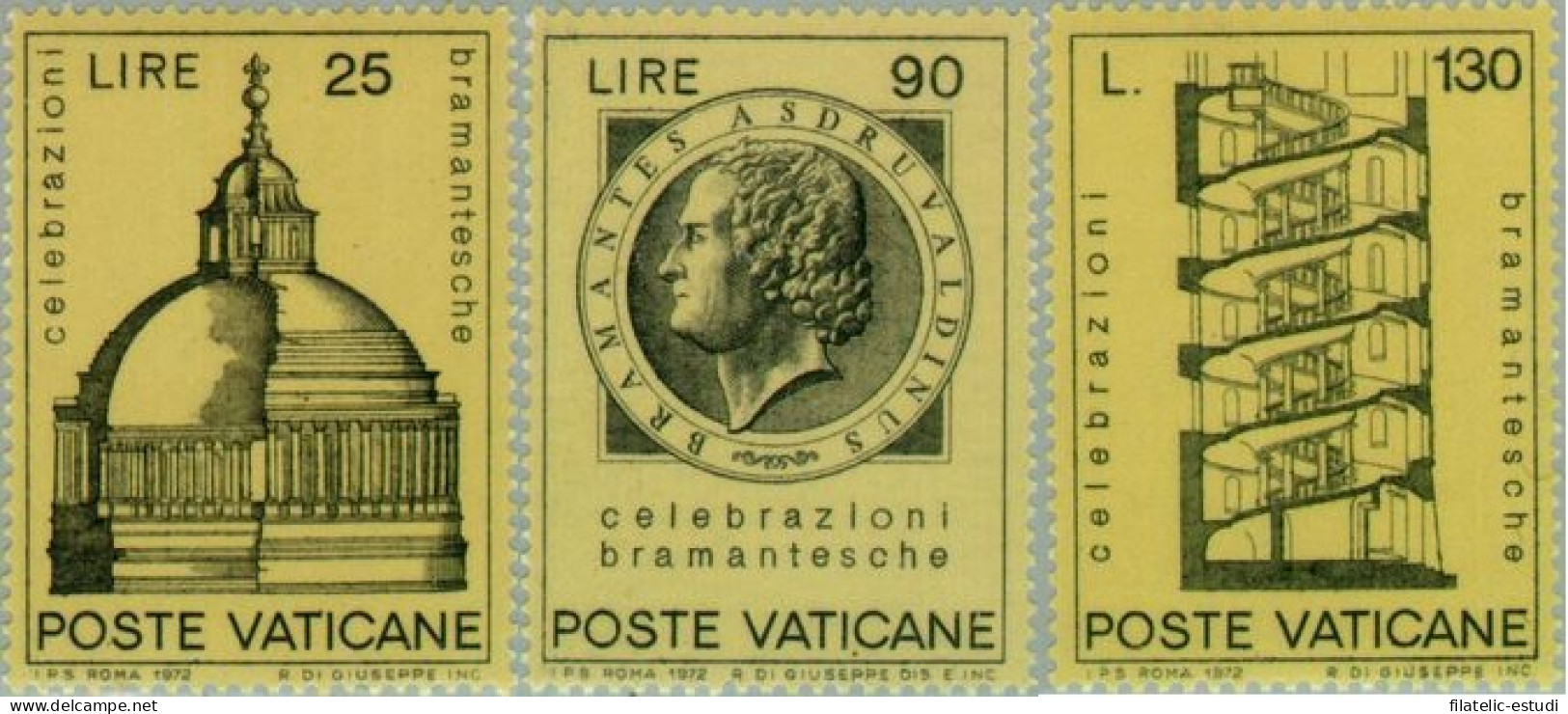 REL/S Vaticano  Nº 533/35  1972  Bramante Arquitecto Edificio Escalera Efigie  - Otros & Sin Clasificación