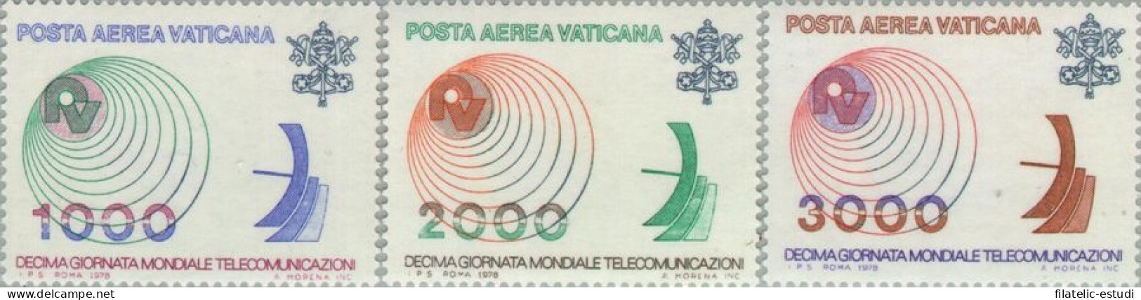Vaticano Aéreo 63/65 1978 10º Jornada Mundial Telecomunicaciones MNH - Sonstige & Ohne Zuordnung