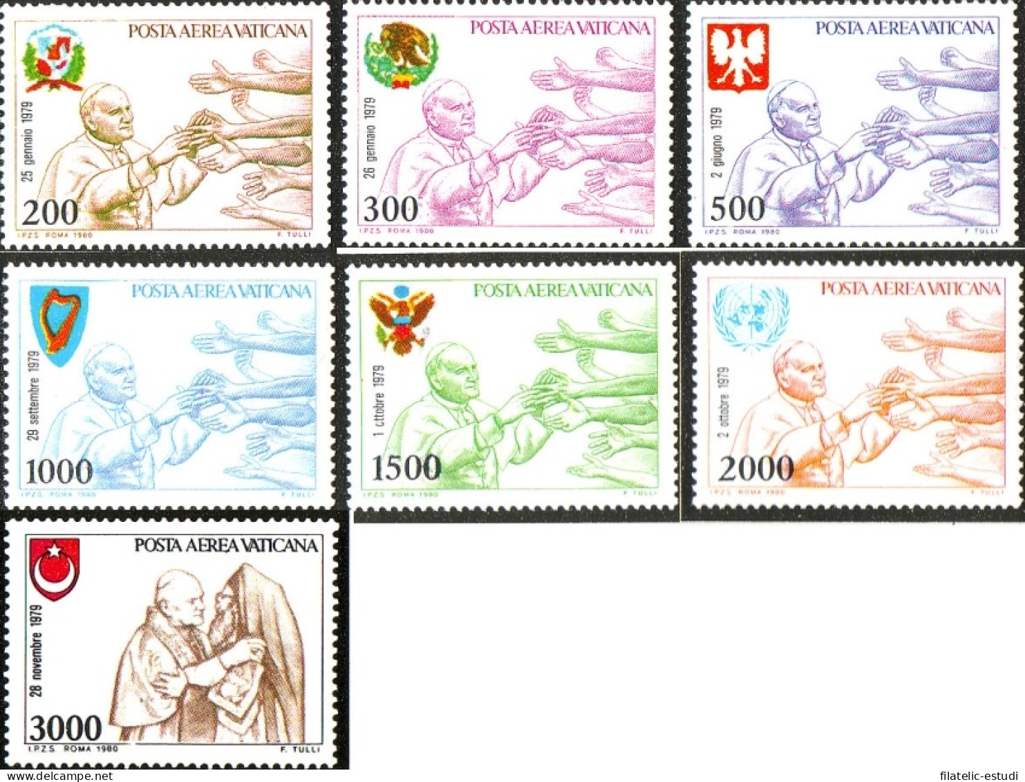 REL/S Vaticano Aéreo 66/72 1980  Serie Viajes De S S Juan Pablo II MNH - Other & Unclassified