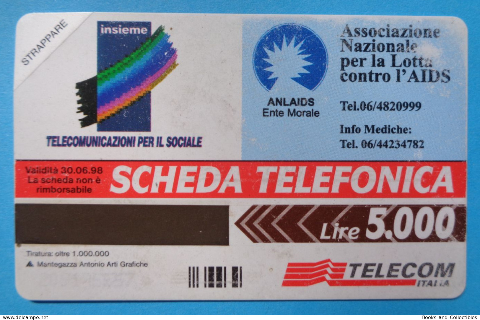 ITALY ° Lotta Contro AIDS ° Telecom ° Lire 5000 / 30.06.1998 ° Golden 522, C&C 2580 * Rif. STF-0041 - Públicas Figuración Ordinaria