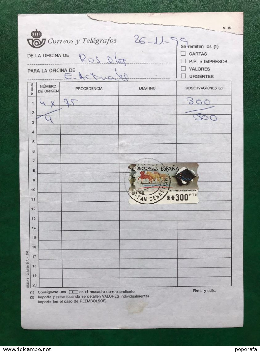 España Spain 1999, ATM EXP. MUNDIAL FILATELIA, DOCUMENTO POSTAL REEMBOLSO 300 PTS, EPELSA, RARO!!! - Machine Labels [ATM]