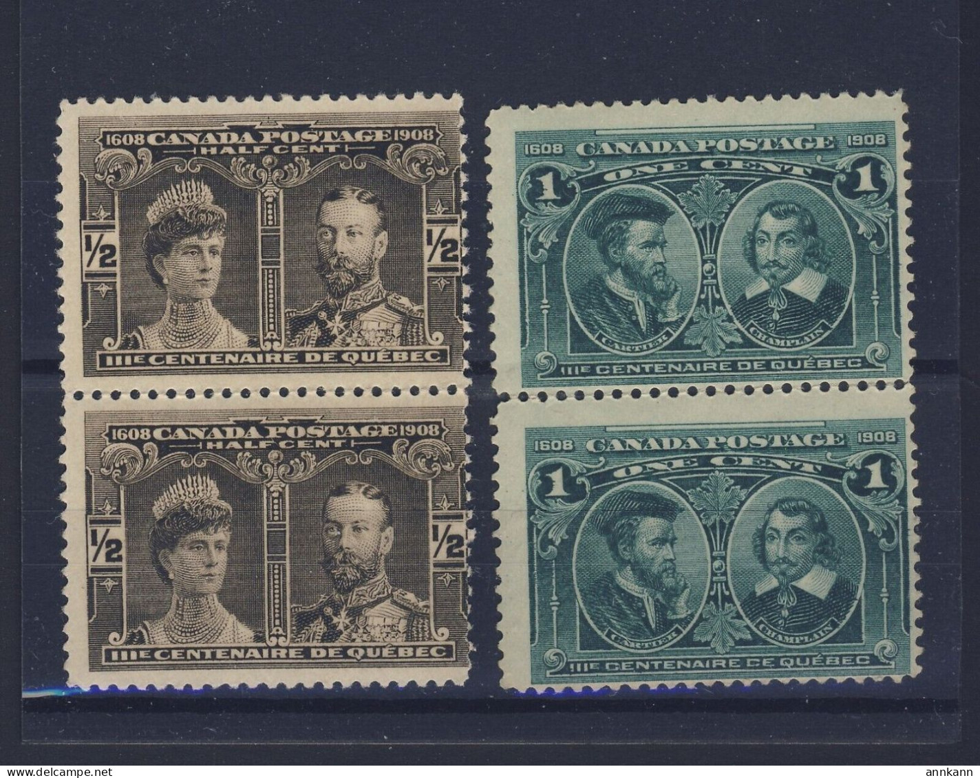 4x Canada 1908 Quebec MNH Stamps; 2x Pairs #96-1/2c #97-1c Guide Value = $40.00 - Nuovi