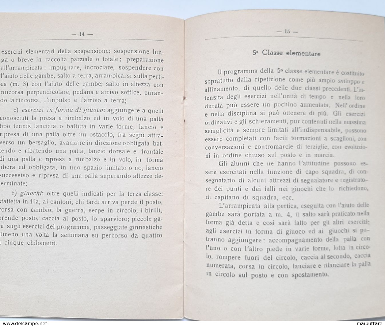 Opuscolo Programma D'insegnamento Di Educazione Fisica Per Le Scuole Elementari P.N.F Gioventù Italiana Del Littorio - War 1939-45