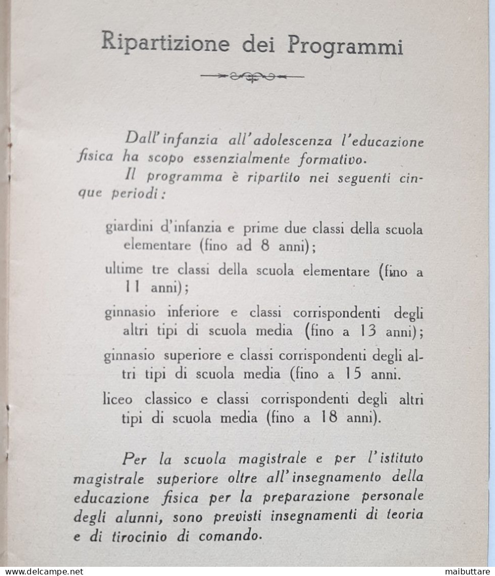 Opuscolo Programma D'insegnamento Di Educazione Fisica Per Le Scuole Elementari P.N.F Gioventù Italiana Del Littorio - Oorlog 1939-45