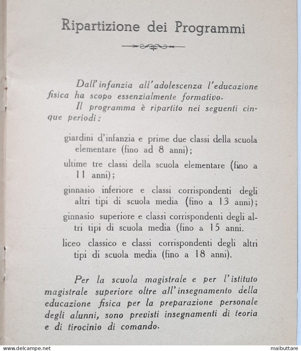 Opuscolo Programma D'insegnamento Di Educazione Fisica Per Le Scuole Elementari P.N.F Gioventù Italiana Del Littorio - Guerre 1939-45