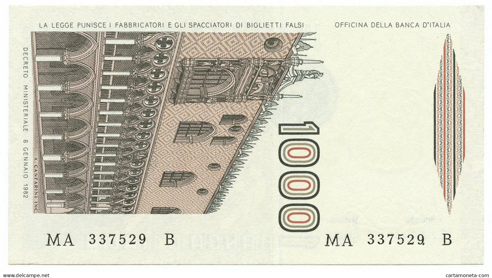 1000 LIRE MARCO POLO LETTERA A 16/03/1982 FDS - Otros & Sin Clasificación