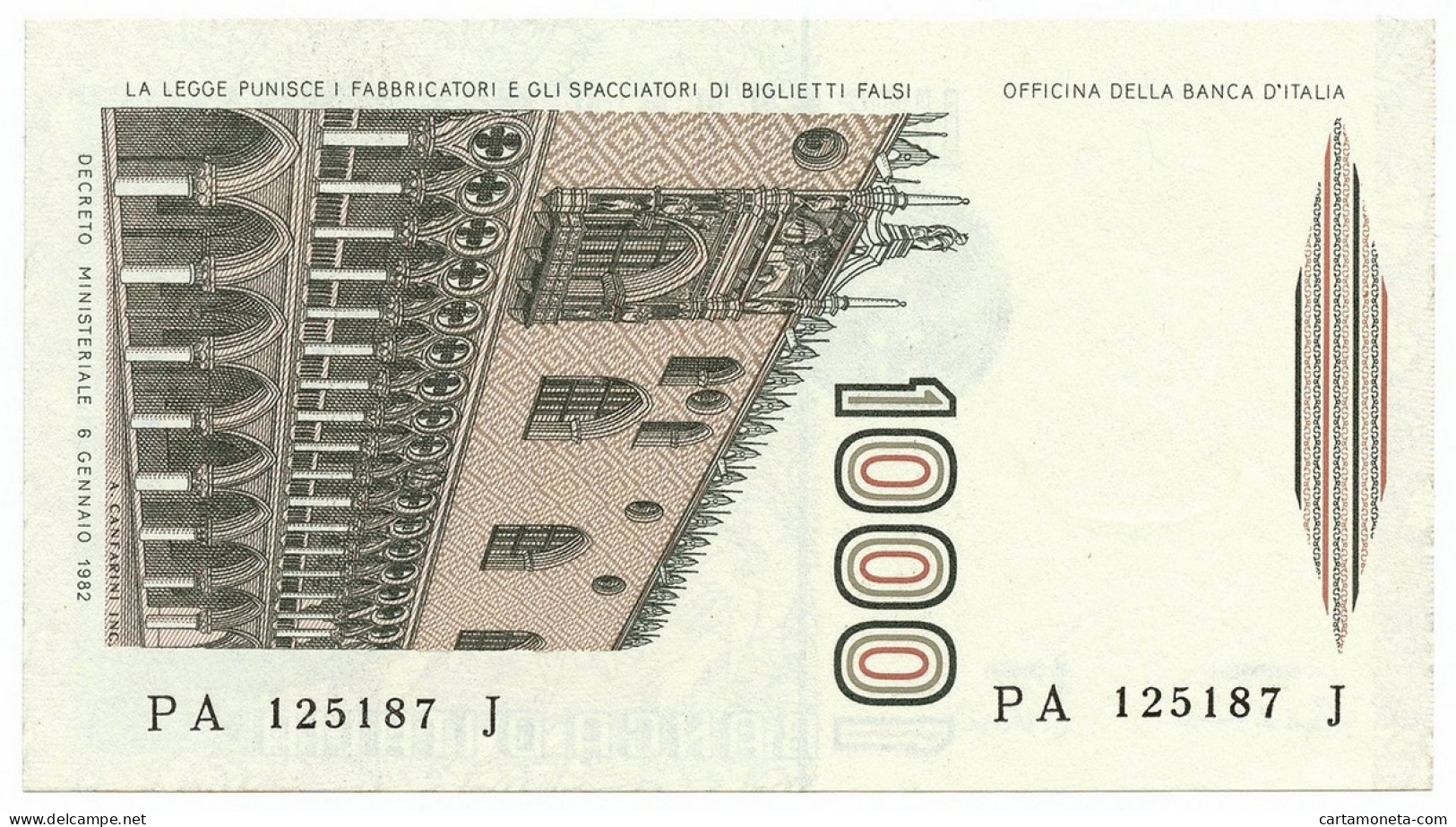 1000 LIRE MARCO POLO LETTERA A 16/03/1982 FDS - Otros & Sin Clasificación