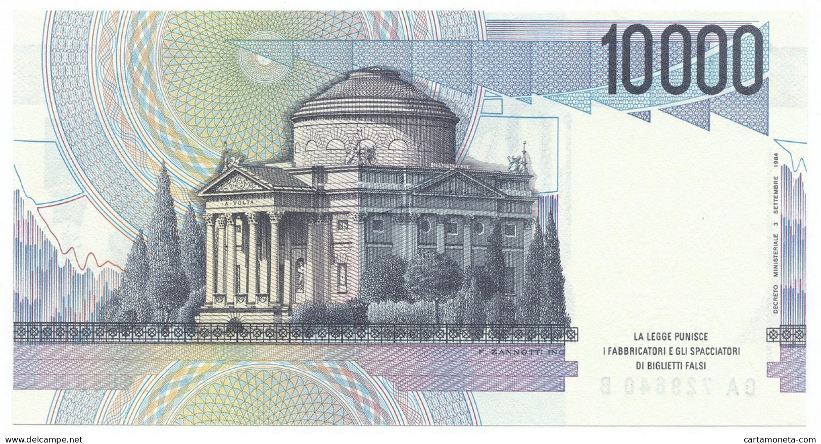 10000 LIRE BANCA D'ITALIA ALESSANDRO VOLTA LETTERA A 19/09/1984 QFDS - Sonstige & Ohne Zuordnung