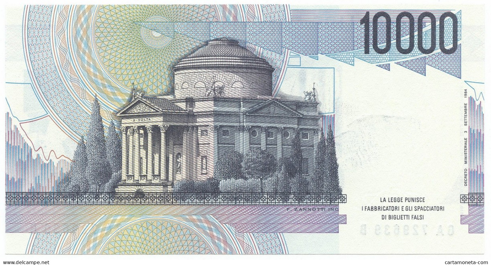 10000 LIRE BANCA D'ITALIA ALESSANDRO VOLTA LETTERA A 19/09/1984 QFDS - Autres & Non Classés