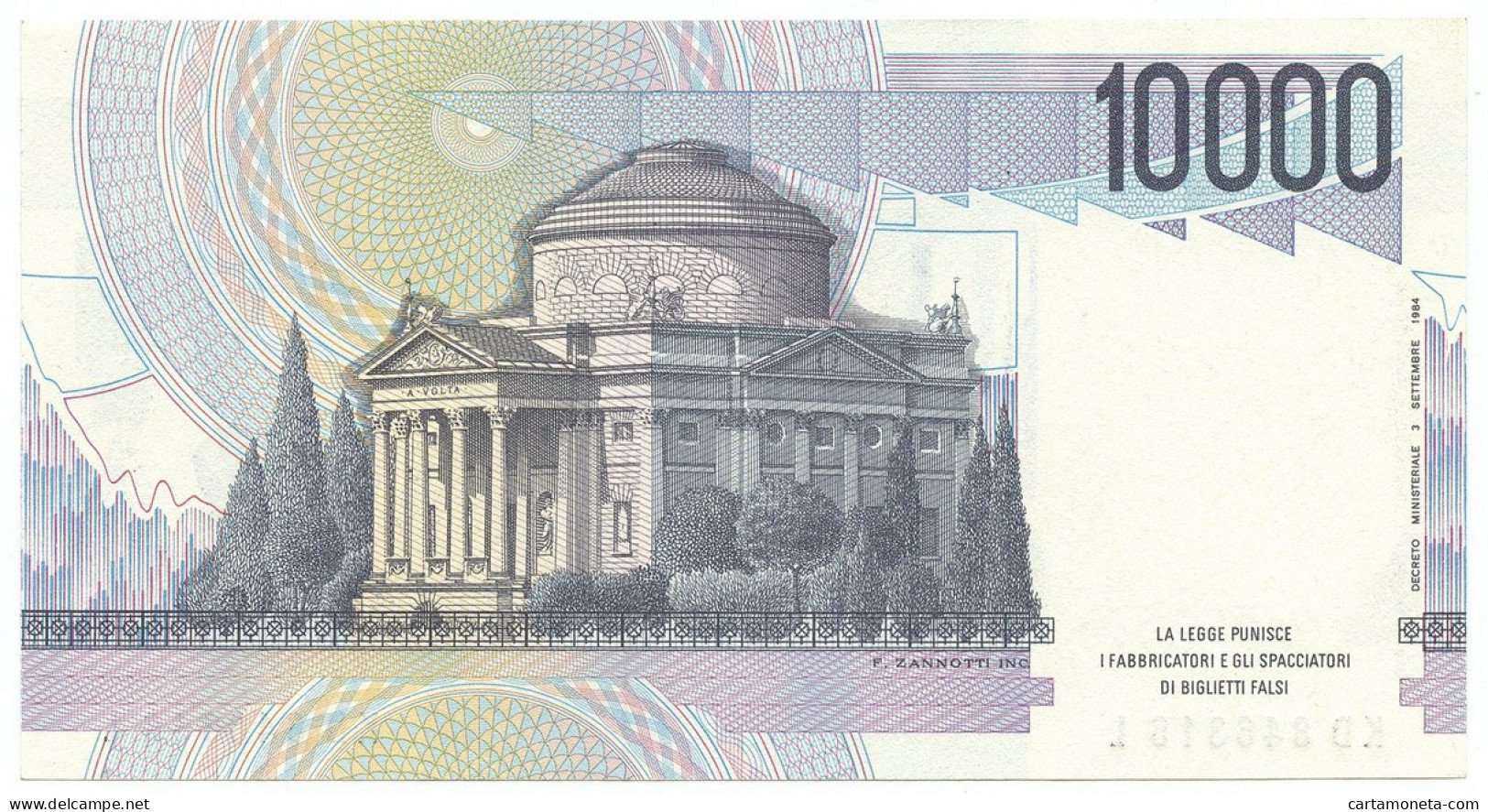 10000 LIRE BANCA D'ITALIA ALESSANDRO VOLTA LETTERA D 22/11/1989 FDS-/FDS - Altri & Non Classificati