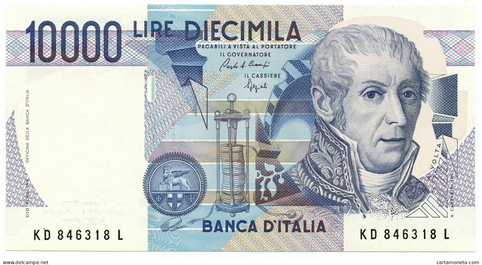 10000 LIRE BANCA D'ITALIA ALESSANDRO VOLTA LETTERA D 22/11/1989 FDS - Autres & Non Classés