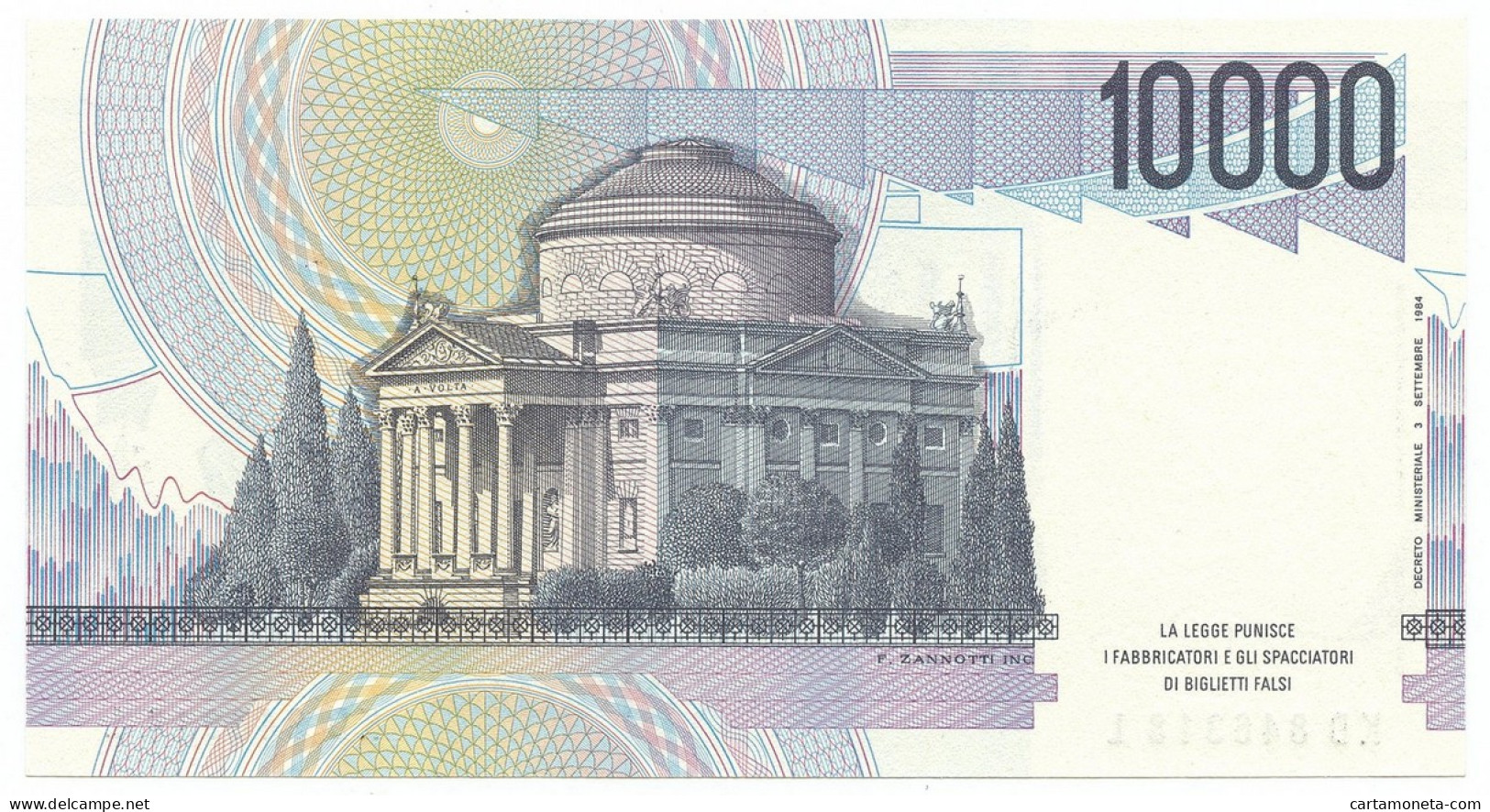 10000 LIRE BANCA D'ITALIA ALESSANDRO VOLTA LETTERA D 22/11/1989 FDS - Other & Unclassified