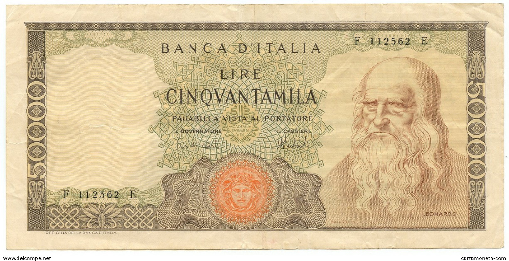 50000 LIRE BANCA D'ITALIA LEONARDO DA VINCI MEDUSA 16/05/1972 BB/BB+ - Autres & Non Classés