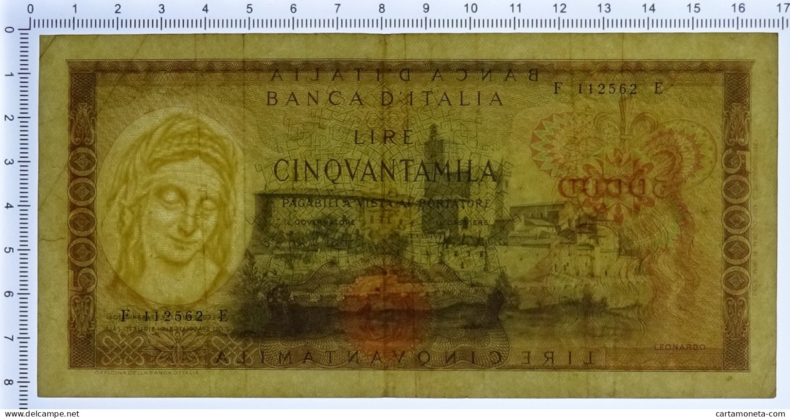 50000 LIRE BANCA D'ITALIA LEONARDO DA VINCI MEDUSA 16/05/1972 BB/BB+ - Autres & Non Classés