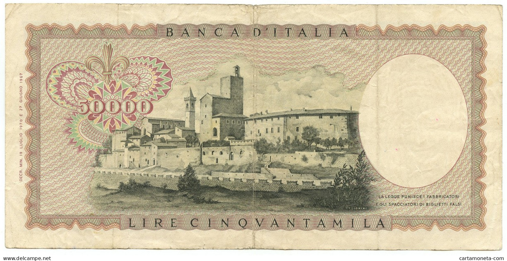 50000 LIRE BANCA D'ITALIA LEONARDO DA VINCI MEDUSA 19/07/1970 BB - Otros & Sin Clasificación