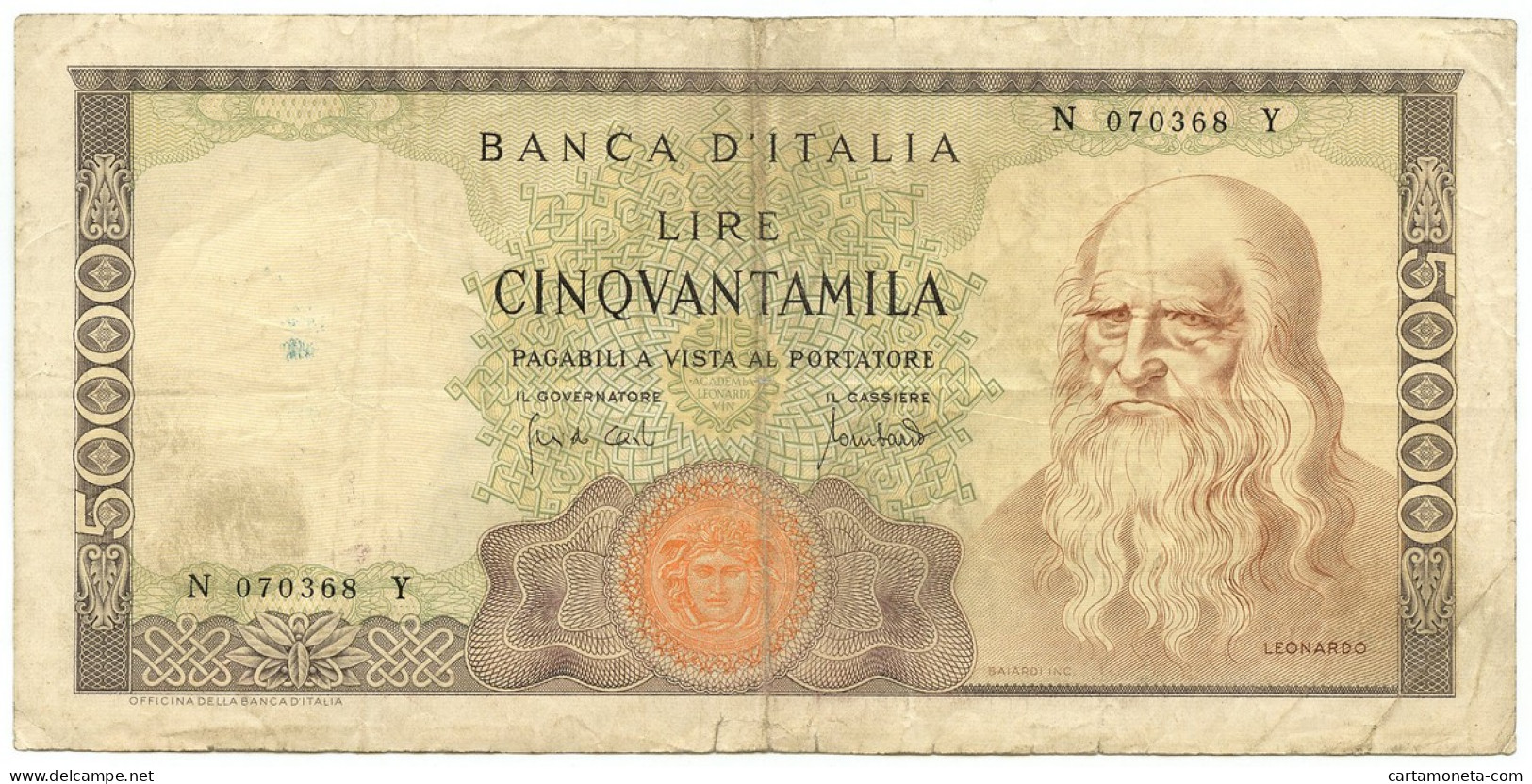 50000 LIRE BANCA D'ITALIA LEONARDO DA VINCI MEDUSA 19/07/1970 BB- - Autres & Non Classés