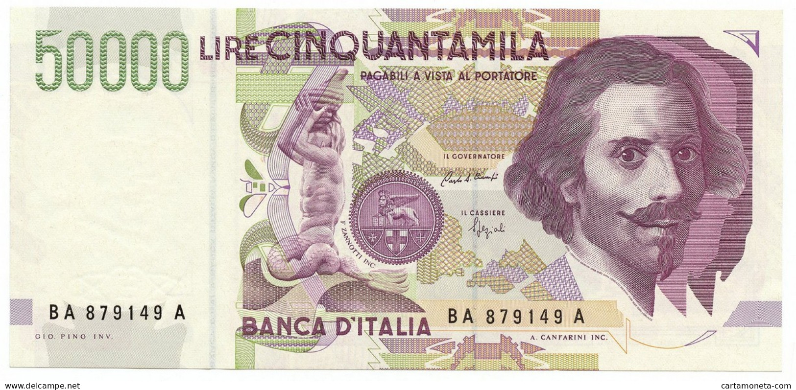 50000 LIRE GIAN LORENZO BERNINI II TIPO LETTERA A 27/05/1992 SUP+ - Andere & Zonder Classificatie