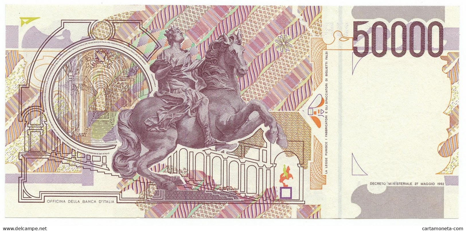 50000 LIRE GIAN LORENZO BERNINI II TIPO LETTERA A 27/05/1992 SUP+ - Sonstige & Ohne Zuordnung