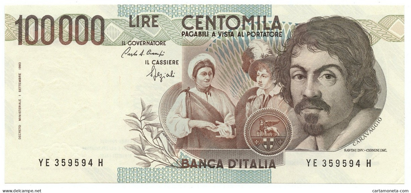 100000 LIRE BANCA D'ITALIA CARAVAGGIO I TIPO LETTERA E 06/03/1992 SPL+ - Sonstige & Ohne Zuordnung