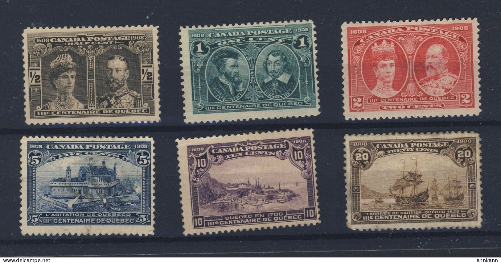 6x Canada 1908 Quebec Tercentenary Stamps: #96-97-98-99-101-103 *READ DESCRIPTION* GV=$357.00 - Used Stamps