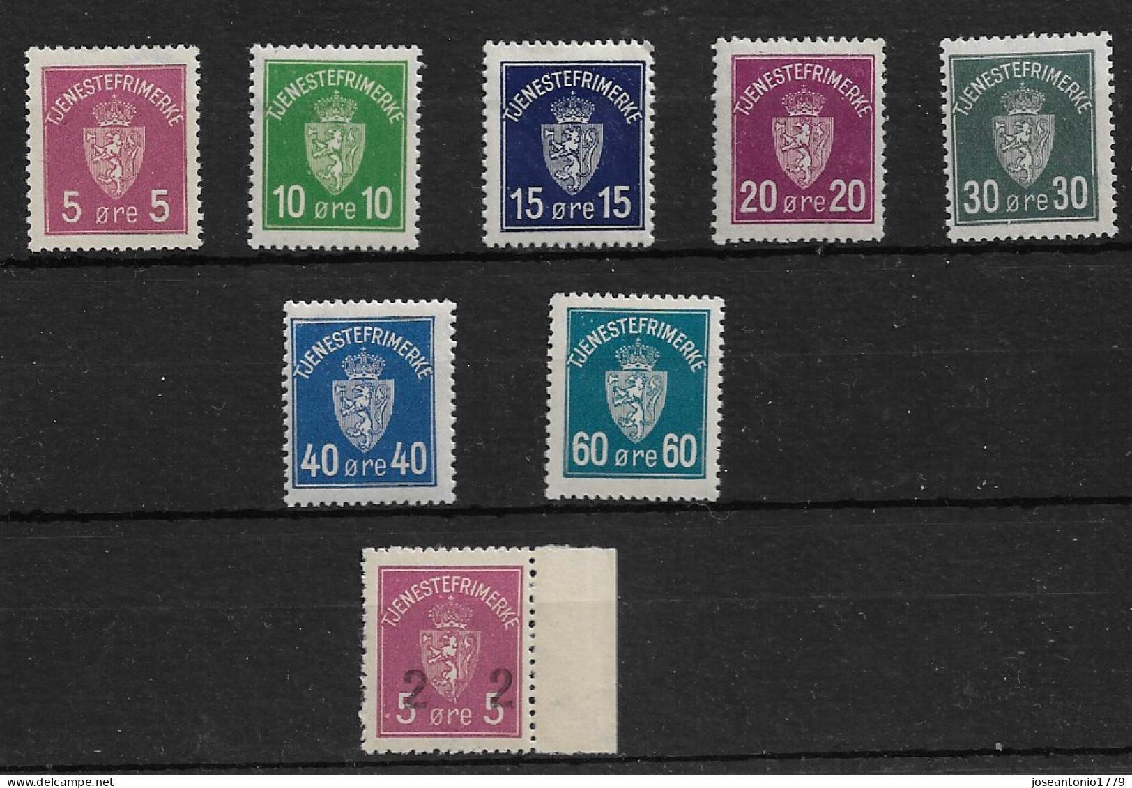 NORUEGA 1926, SERIE COMPLETA SERVICIOS OFICIAL SC 1/7 + VALOR PROVISIONAL 1929 SC 8.   MNH. - Otros & Sin Clasificación