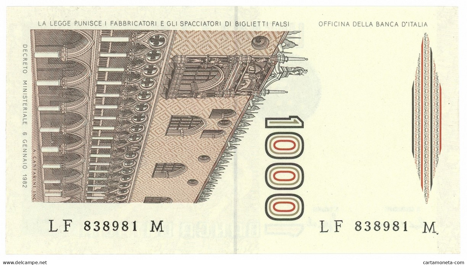 1000 LIRE MARCO POLO LETTERA F 20/10/1988 FDS - Other & Unclassified