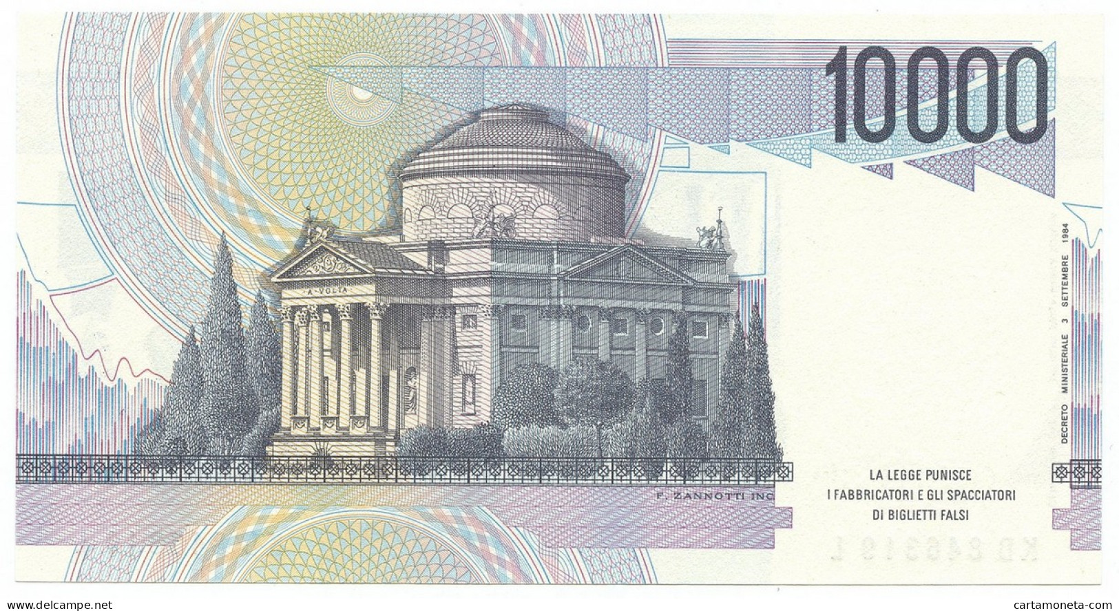 10000 LIRE BANCA D'ITALIA ALESSANDRO VOLTA LETTERA D 22/11/1989 FDS - Other & Unclassified